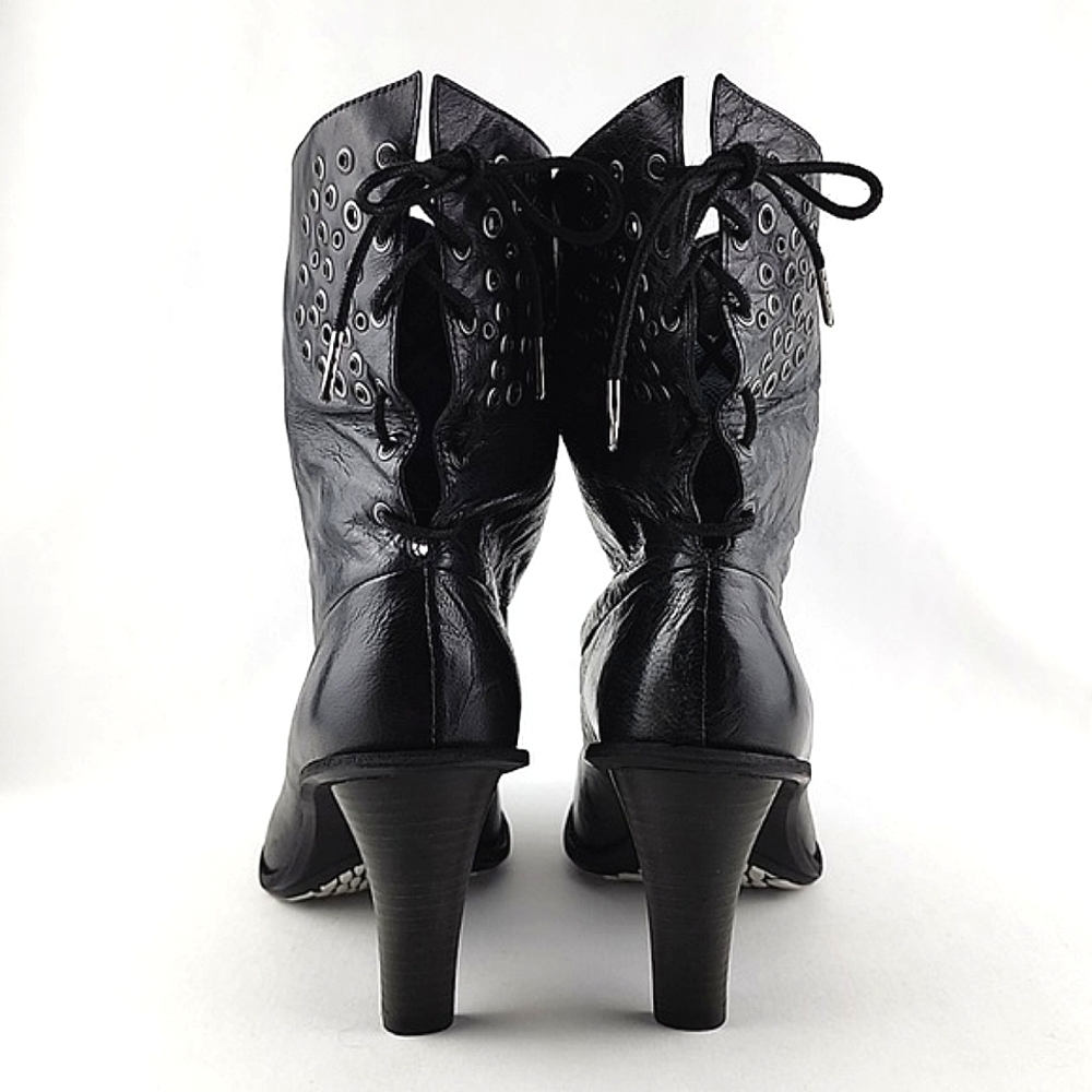 TSUBO Pump  Heels Shoes Black Leather Back Lace Ankle Foldover Tall Cuff Size 8 - Picture 5 of 15